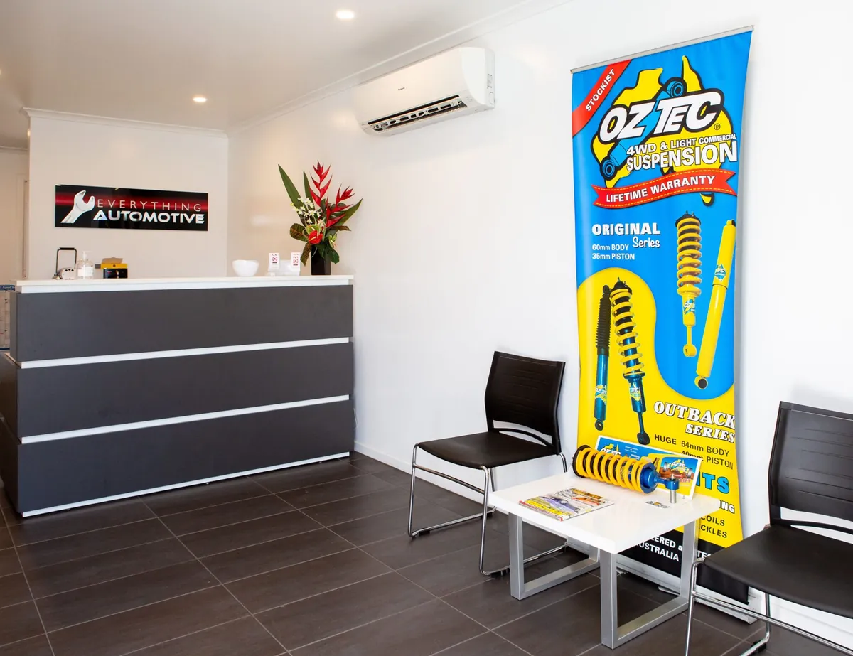 The Everything Automotive customer reception with its counter and waiting chairs